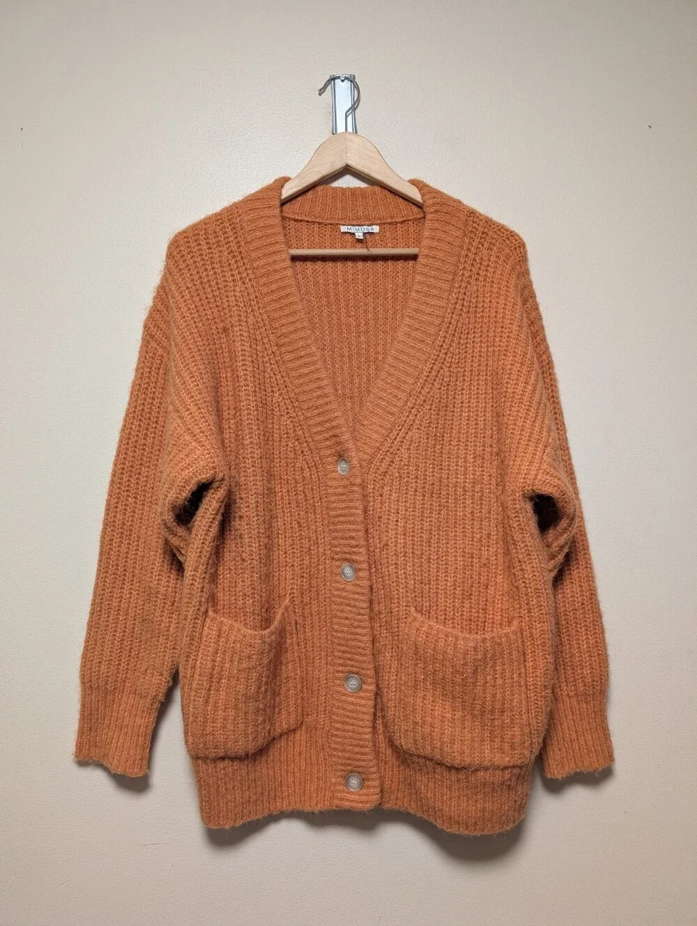 Mimosa Rust Orange Chunky Knit Oversized Cardigan Sweater Small
